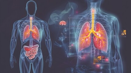 Poster - Highly Detailed and Anatomically Accurate 3D of the Human Heart and Lungs Structure Highlighted in a Blue Toned Color Palette Perfect for Medical Scientific