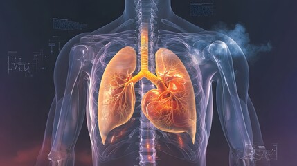 Poster - Detailed and Anatomically Accurate 3D Rendering of the Human Heart and Lungs Enhanced with Soft Blue Tones to Create a Calming and Scientific Feel Ideal for Educational Medical and Research Purposes