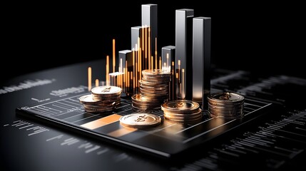 Aufkleber - Dynamic 3D Financial Market Chart Showcasing Trade Analysis and Growth Strategies in Business and Economics  Visualizing Data Investment and Profit Analytics for Success