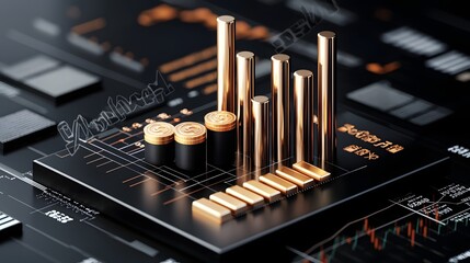 Fototapete - Dynamic 3D Financial Market Chart Visualizing Currency Exchange Trade and Growth Strategies for Successful Business and Economics Analysis
