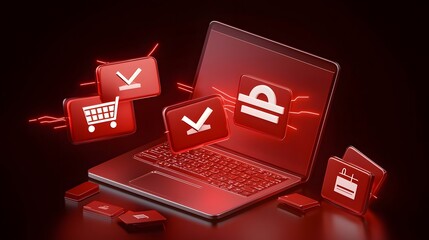 Aufkleber - 3D Digital Security Concept Highlighting Online Scam Phishing and Fraud Alerts with Danger Messages Spam Threats and Caution Symbols Emphasizing Cybersecurity Risks and Protection