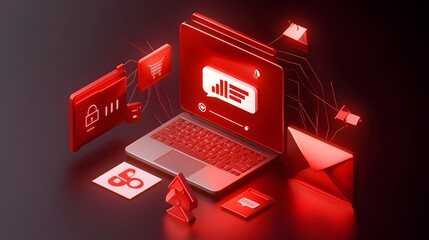 Aufkleber - Futuristic 3D digital security concept emphasizing the risks and protection against online scams phishing attempts and financial fraud  The image features prominent danger messages spam threats