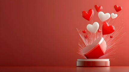 Poster - Elegant and Romantic Floating 3D Hearts Design on a Soft Pink Gradient Background Perfect for a Festive Valentine s Day or Greeting Card