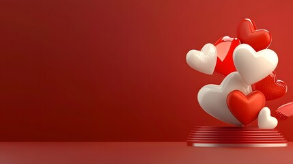 Poster - Romantic Floating 3D Hearts in Red and White on Soft Pink Gradient Background Perfect Decorative Design for Valentines Day and Love Themed Festivities