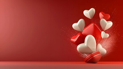Poster - Romantic Valentines Day Design with Floating 3D Hearts on Soft Pink Gradient Background Perfect for Festive Greeting Cards Invitations or