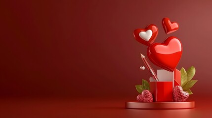 Poster - Romantic 3D Hearts with Glossy Finish Floating on Soft Pink Background   Elegant Valentine s Day Wallpaper or with
