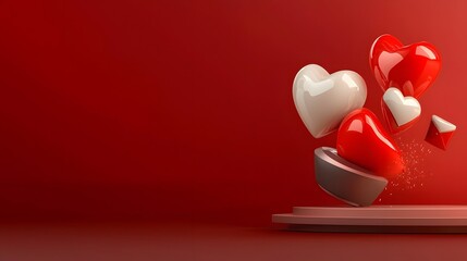 Poster - Elegant and Romantic Floating 3D Hearts with Glossy Finish on Soft Pink Background Perfect for Valentine s Day Wallpaper or Greeting Card Design