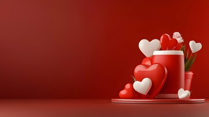 Poster - Elegant 3D Heart Arrangement with Soft Shadows on Pastel Pink Backdrop for Romantic Valentine s Day and Greeting Card Design