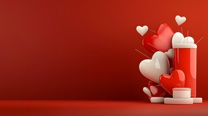 Poster - Beautifully arranged 3D hearts with soft shadows on a pastel pink backdrop creating a warm and lovely Valentine s Day aesthetic  This digital showcases a minimalist sentimental