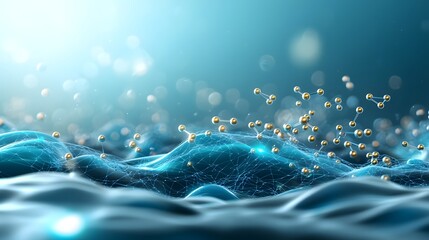 Poster - Visualizing the quantum simulation of electromagnetic field quantization depicting the interactions between photons and matter in an abstract technological and futuristic rendering with copy space