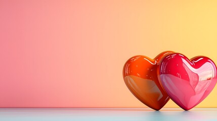 Poster - Radiant Valentine background featuring vibrant 3D hearts in shades of red magenta and gold on a glowing pink and yellow backdrop  Elegant