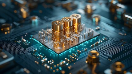 Poster - Quantum superconducting circuits seamlessly integrated into the advanced architecture of a state of the art quantum computer leaving copy space on the right side of the image