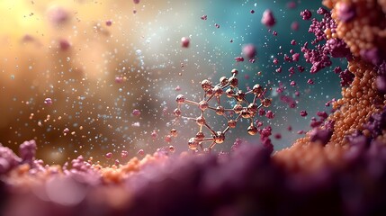 Poster - A computer simulation visualizing the quantum mechanical modeling of the bond formation process in a hydrogen molecule leaving clear copy space on the right side of the image