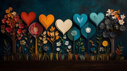 Poster - Stunning handcrafted paper hearts with a delicate floral design set against a vibrant and rich colored background  perfect for love  romance  and seasonal themes