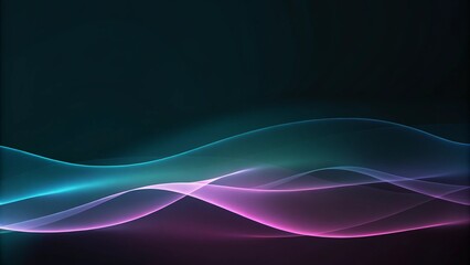 Aufkleber - Wave lines neural network purple blue and green light isolated on black background. Concept of technology, machine learning, digital data visualization glowing flow sci fi background