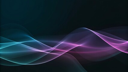 Aufkleber - Wave lines neural network purple blue and green light isolated on black background. Concept of technology, machine learning, digital data visualization glowing flow sci fi background