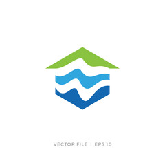Poster - house home roof and wave river logo