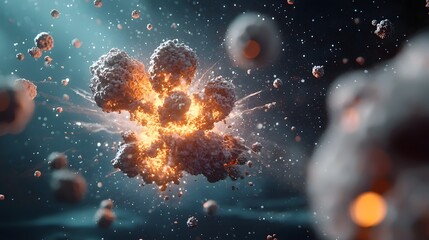 Poster - detailed visualization of a quantum simulation showcasing the energy release and particle trajectori
