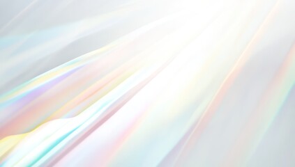 White background with a rainbow prism effect, creating a dreamy and ethereal atmosphere.
