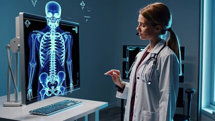 Poster - medical professional analyzes patient data using advanced imaging technology in a modern clinic sett