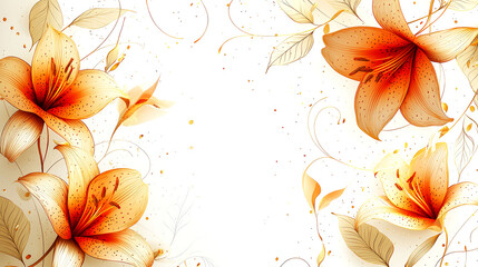 Wall Mural - Orange Lilies: Elegant Floral Design, Botanical Illustration, Nature Inspired Artwork