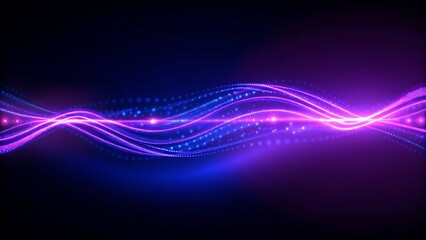 Poster - Blue light wave of energy light with dots and sparks, glowing abstract motion background with futuristic particles in a dynamic flow pattern, suitable for technology and science themes