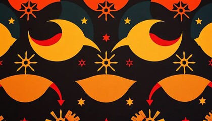 Poster - Abstract design featuring orange moons stars and suns