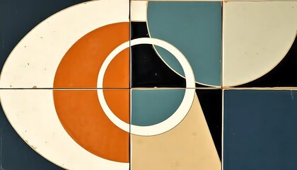 Poster - Abstract Geometric Tile Design in Warm and Cool Tones