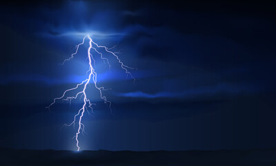 thunder lightning. dramatic thunderstorm with bright lightning against dark cloudy ominous sky. dark