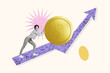 © deagreez - Sketch image trend artwork montage 3D photo collage of budget bank dollars currency target business charts stats young lady walk pull coin