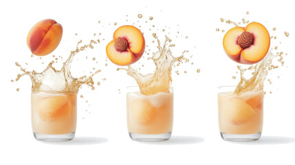 Poster - Peach Iced Teas Create Splashes in Clear Glasses Generative AI