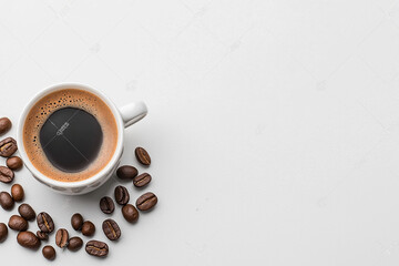 Freshly brewed cup of espresso, isolated on white background