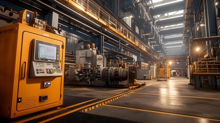Poster - futuristic industrial setup leveraging quantum computing and virtual twin technology for predictive 