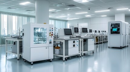 Poster - innovative futuristic factory leveraging quantum computing technology to create highly efficient and