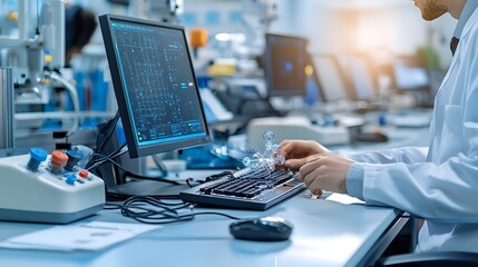 Poster - futuristic quantum factory harnessing the power of advanced computing to create highly efficient and