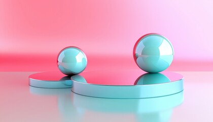 Two Shiny Spheres Resting On A Teal Platform