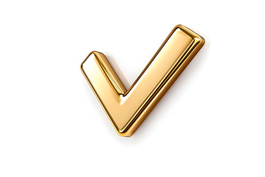 3d Golden check mark sign isolated on white background