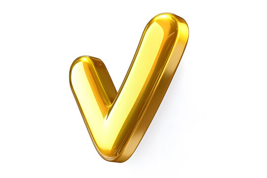 3d Golden check mark sign isolated on white background