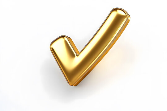 3d Golden check mark sign isolated on white background