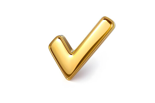 3d Golden check mark sign isolated on white background