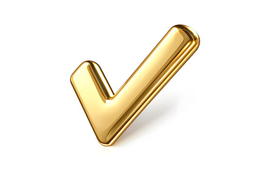 3d Golden check mark sign isolated on white background
