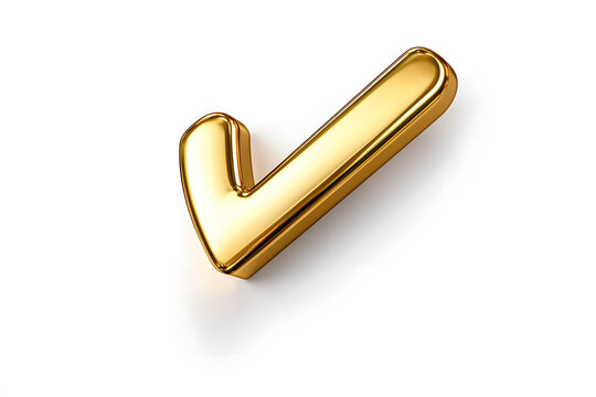 3d Golden check mark sign isolated on white background