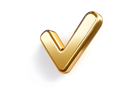 3d Golden check mark sign isolated on white background