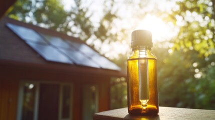 Poster - A bottle of essential oil sitting on a table