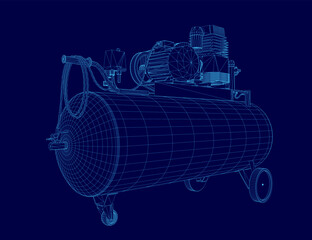 Poster - Blue image of a compressor. The compressor is a large, cylindrical object with a black handle. The image is in a blue color scheme, giving it a futuristic and industrial feel