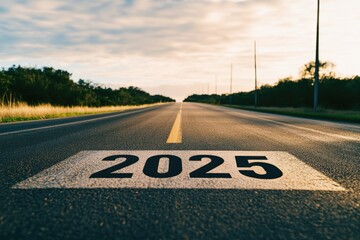 Poster - A road with the year 2025 marked, suitable for representing future or progress themes