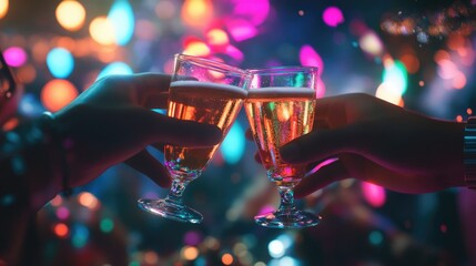 Poster - A romantic moment with a couple holding wine glasses