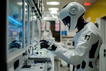 Poster - Advanced robotic laboratory assistant working diligently in a high-tech lab environment