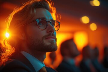 Poster - A formal gentleman with long hair and glasses, dressed in a suit for a professional setting or occasion