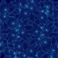 Poster - Blue background with a pattern of flowers. The stars are scattered throughout the image, with some larger and some smaller